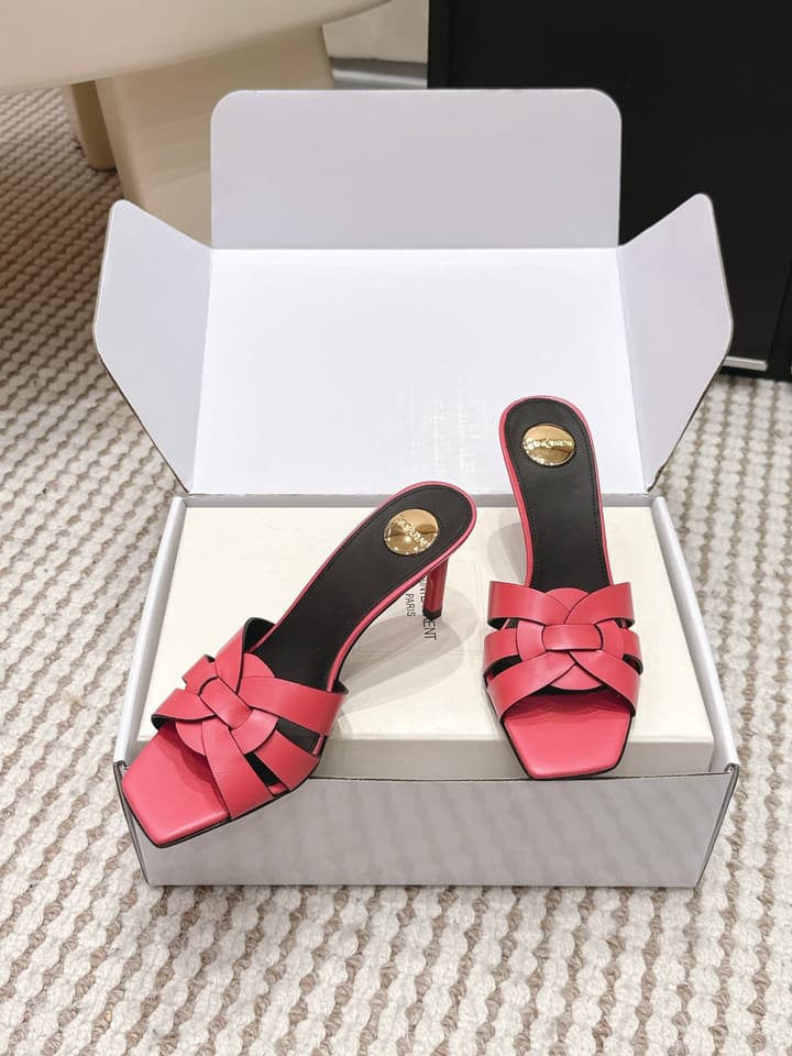 Saint Laurent Melody Square-Toe Heeled Sandals – 2026 Spring/Summer Collection in Beige Patent