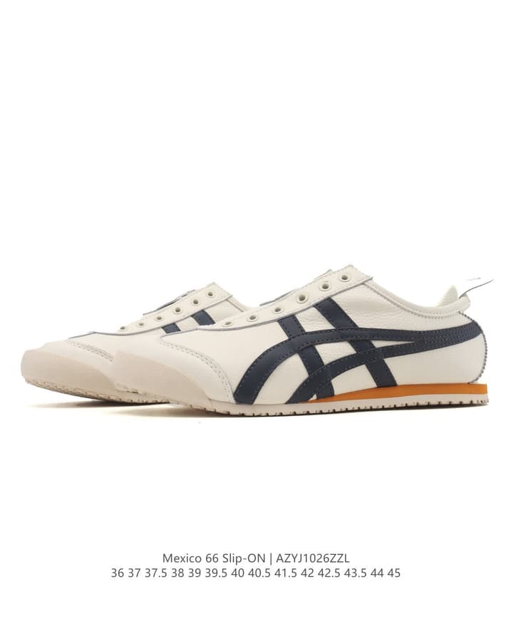 Onitsuka Tiger Mexico 66 Slip-On Canvas Casual Shoes in Cream Canvas With Dark Stripes