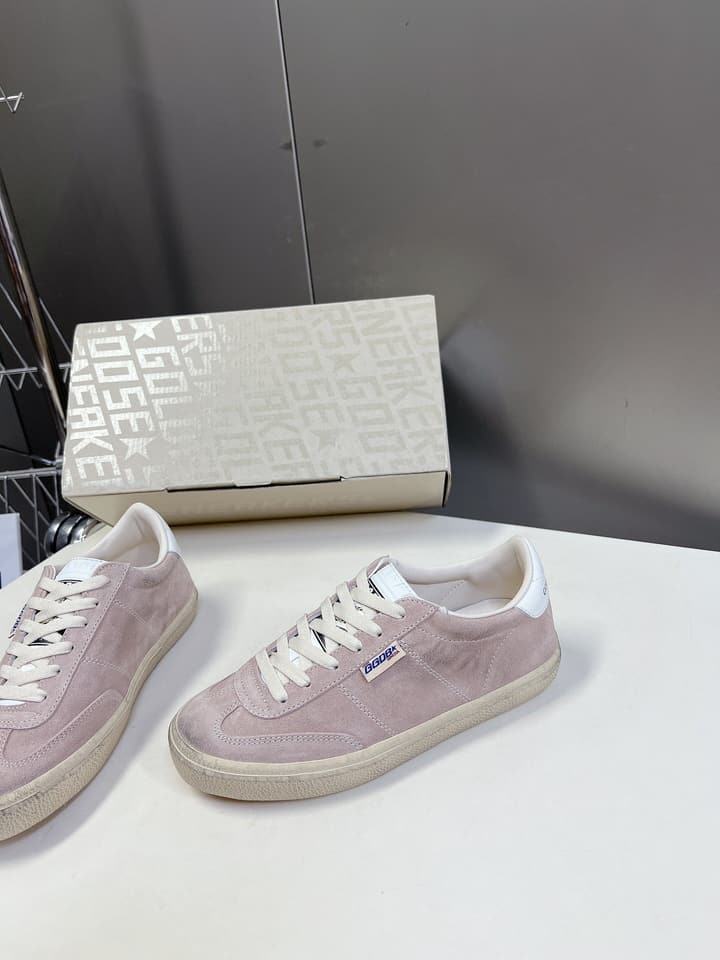 Golden Goose Distressed Leather Sneakers in Iridescent Pink