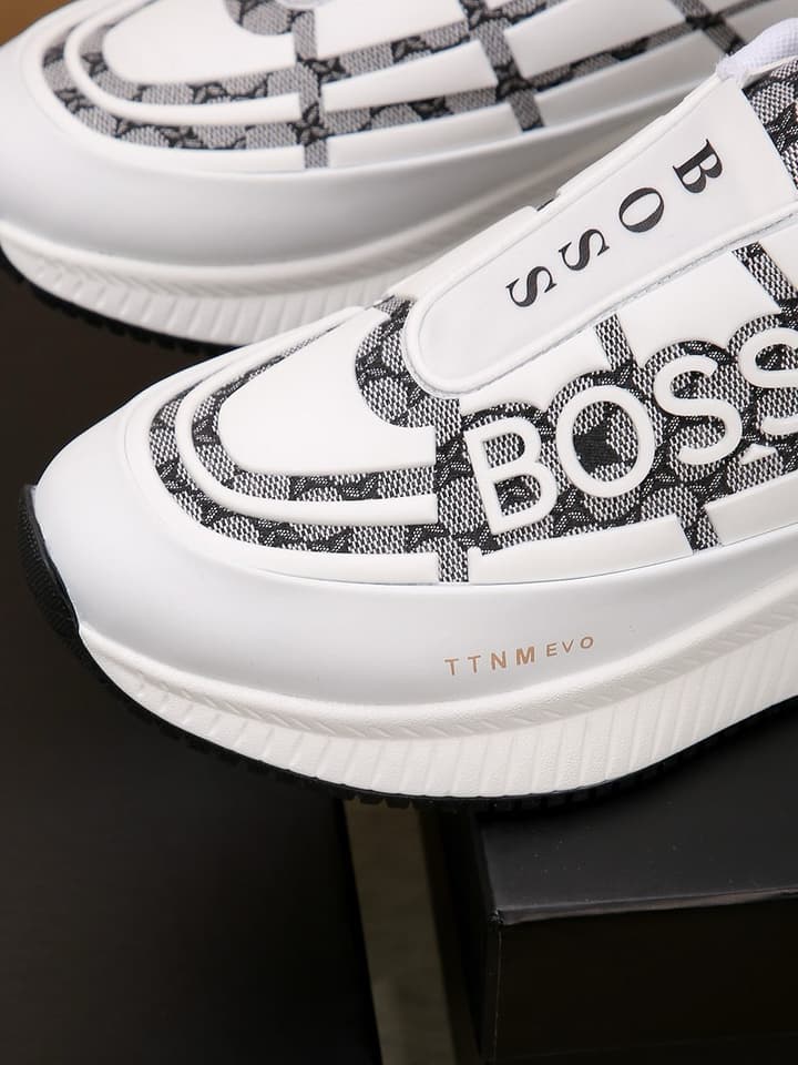 Boss New Men's Luxury Athletic Sneakers in Black With White Detail