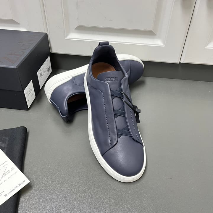 Zegna SECONDSKIN Triple Stitch™ Sneakers in Navy Blue