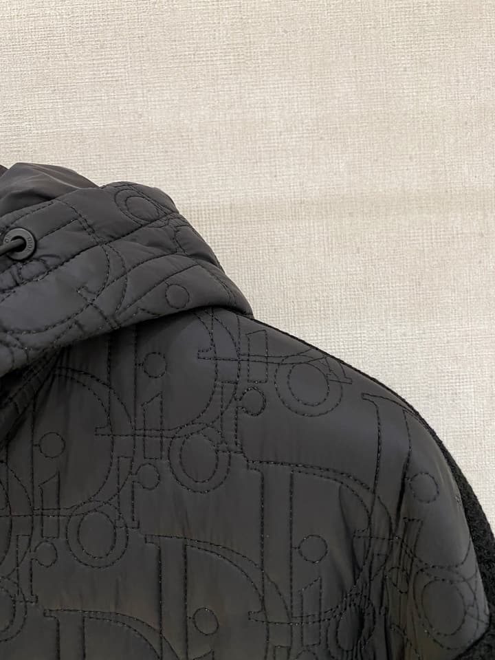 Dior Knit Patchwork Hooded Puffer Jacket – 2025SS in Black Knit Padded Jacket