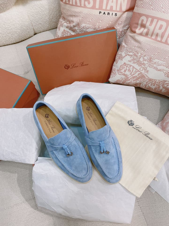 Loro Piana Glossy Cashmere Loafers in Blush Pink Suede