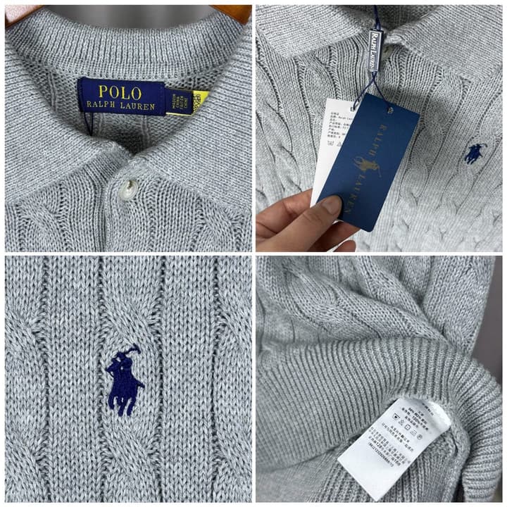 Ralph Lauren Classic Cable Knit Polo Sweater in Black