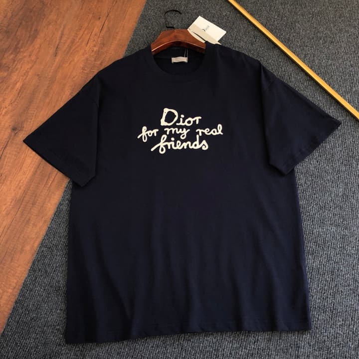 Dior Embroidered Logo T-Shirt – 2026SS in Apricot Ringer With Navy Collar