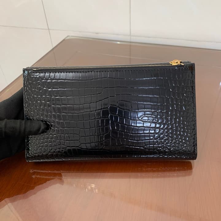 Saint Laurent Uptown Crocodile Embossed Long Wallet in Black Crocodile Embossed