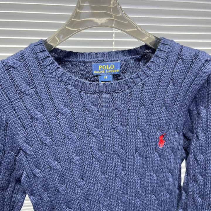Ralph Lauren Embroidered Horse Cable Knit Sweater – Kids Collection in Navy Blue