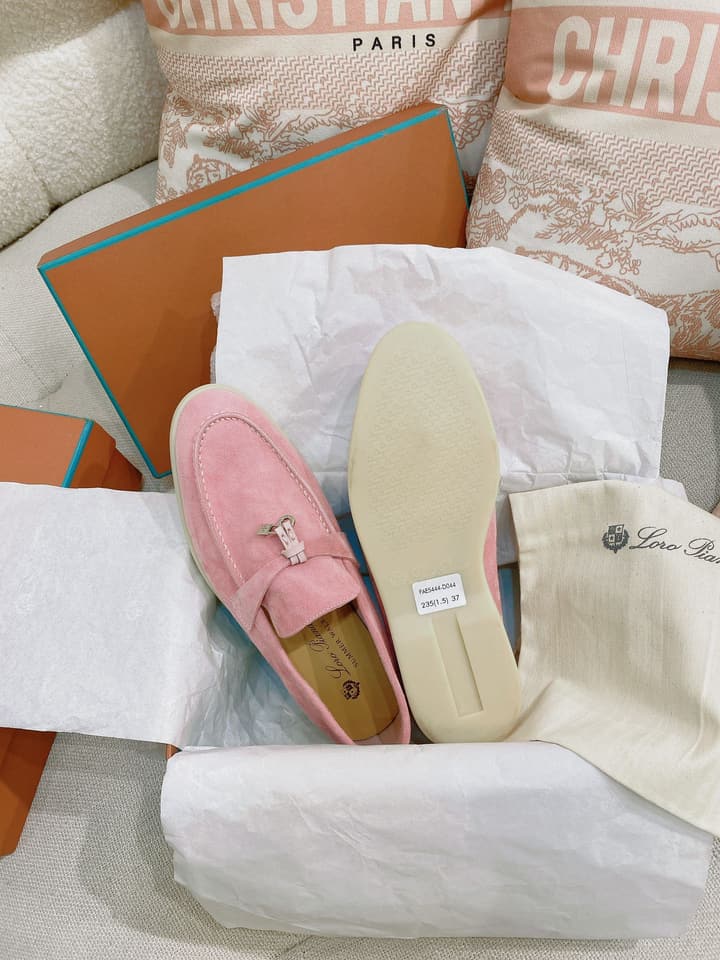 Loro Piana Glossy Cashmere Loafers in Blush Pink Suede