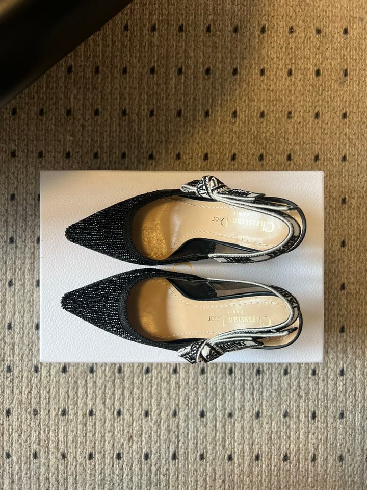 Dior J'Adior Dior Or Embroidered Slingback Heels in Black Smooth