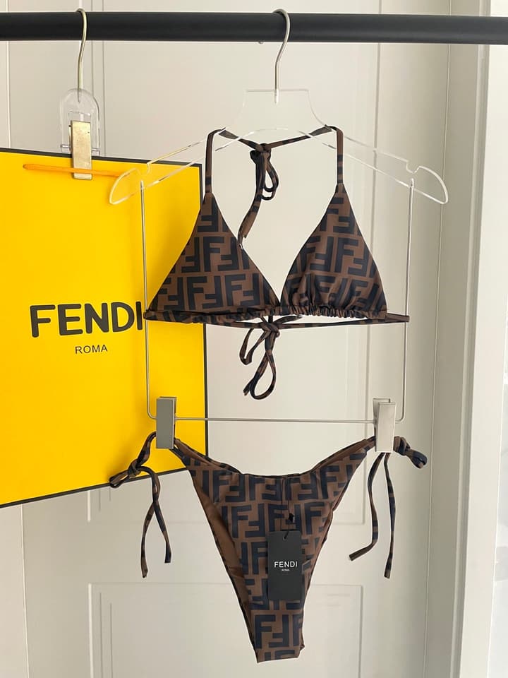Fendi Versatile One-Piece Bikini Swimsuit in Brown Ff Logo Bikini
