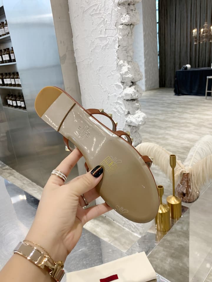 Valentino Studded Sheepskin Flat Sandals in Black