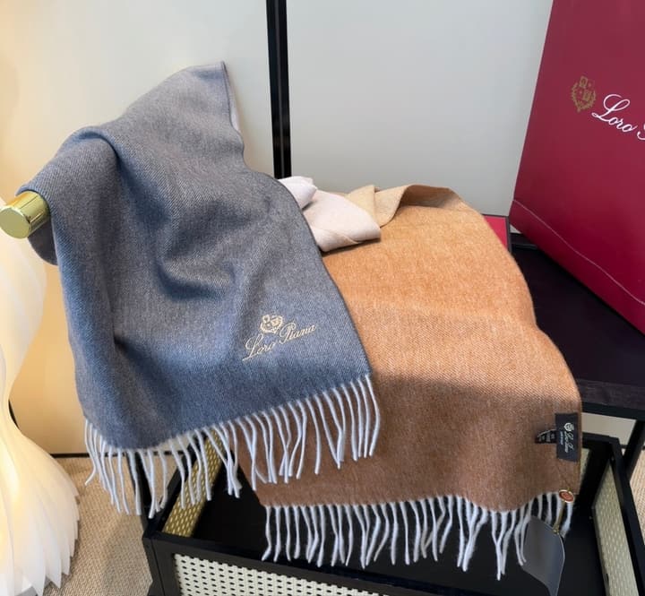 Loro Piana Plaid Wool Scarf in Beige/dusty Blue