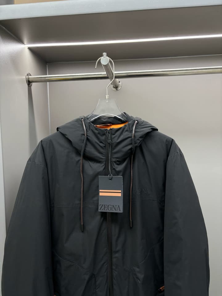 Zegna Letter Print Down Jacket in Apricot Beige