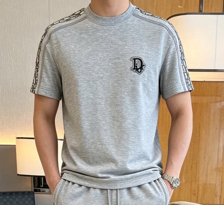 Dior Classic Air Layer T-Shirt and Shorts Set – 2026 Summer Collection in Black Crewneck Oblique Stripe