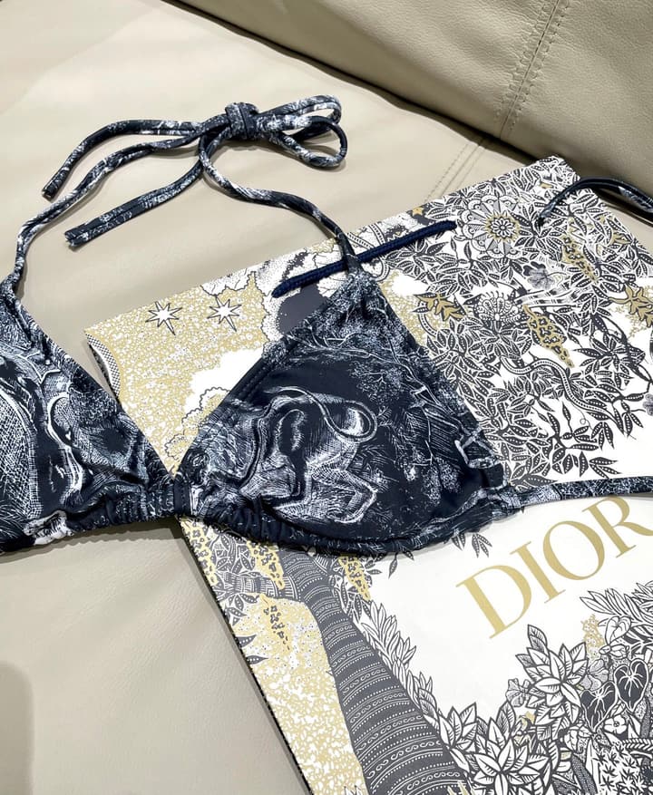 Dior New Collection Animal Print Three-Piece Swimwear Set in Dark Blue Animal Print Set