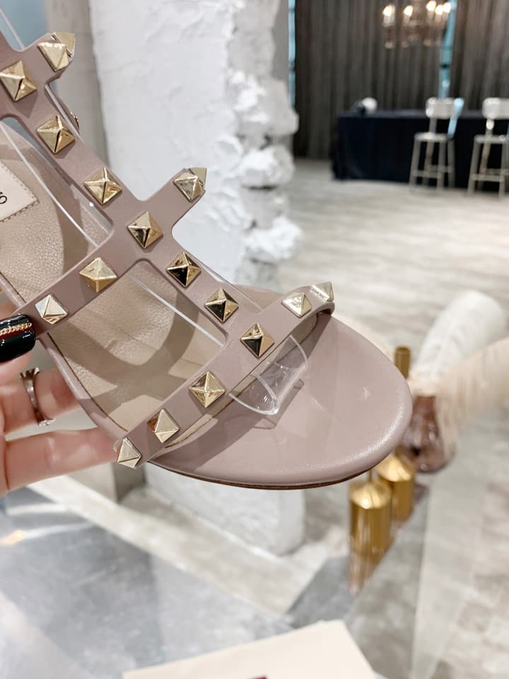 Valentino Studded Classic Block Heel Sandals in Black With Black Studs 6.5cm Heel