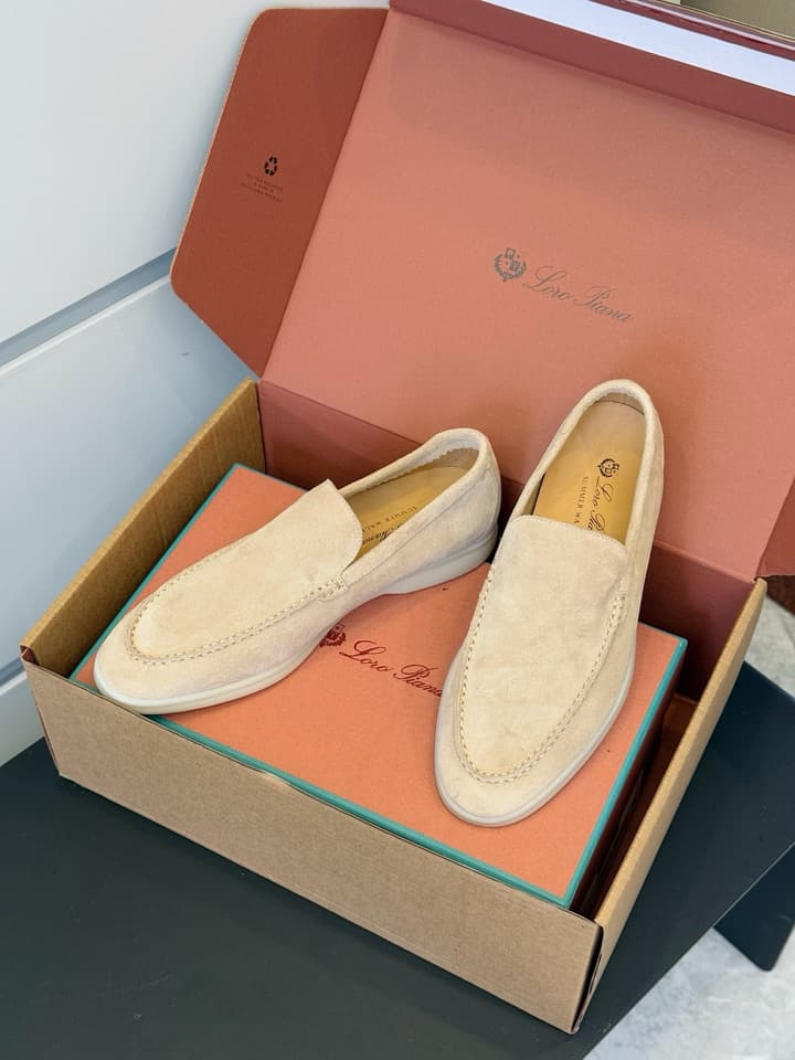 Loro Piana Italian Handmade Suede Loafers in Camel Brown Suede