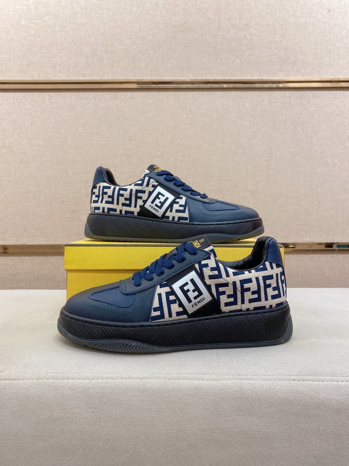Fendi Calfskin Leather Loafers in Navy White Monogram