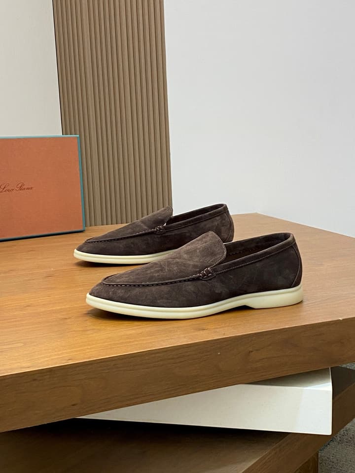 Loro Piana Suede Leather Slip-On Loafers – Unisex in Dark Brown Suede