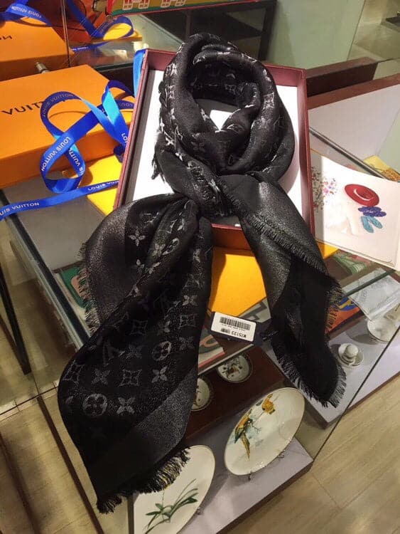 Louis Vuitton Monogram Silk Wool Shawl in Beige