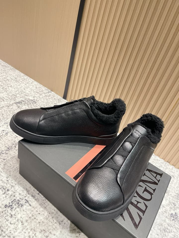 Zegna Triple Stitch Low-Top Casual Shoes – 2025SS in Black Leather