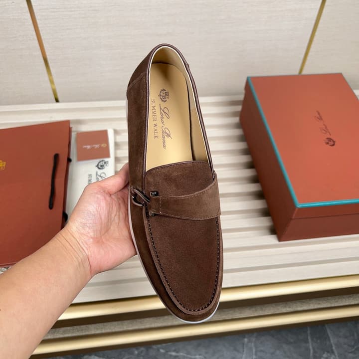 Loro Piana New Moccasin Shoes in Brown Suede