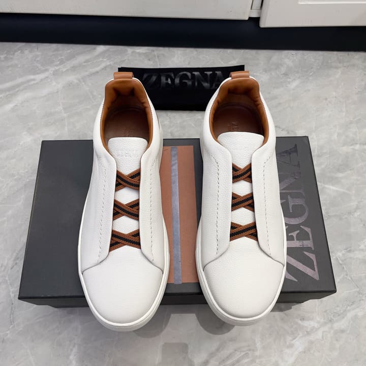 Zegna Triple Stitch Low-Top Sneakers in Navy Blue