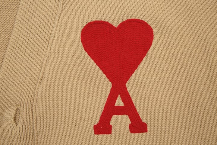 Ami Paris Classic Heart Embroidered Cardigan Sweater in Black