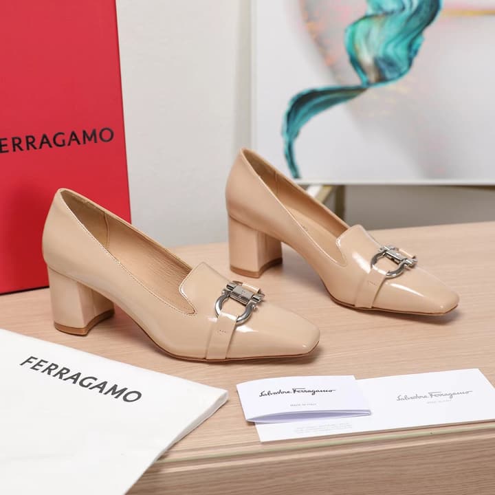 Ferragamo Classic Square Toe Pumps in Brown
