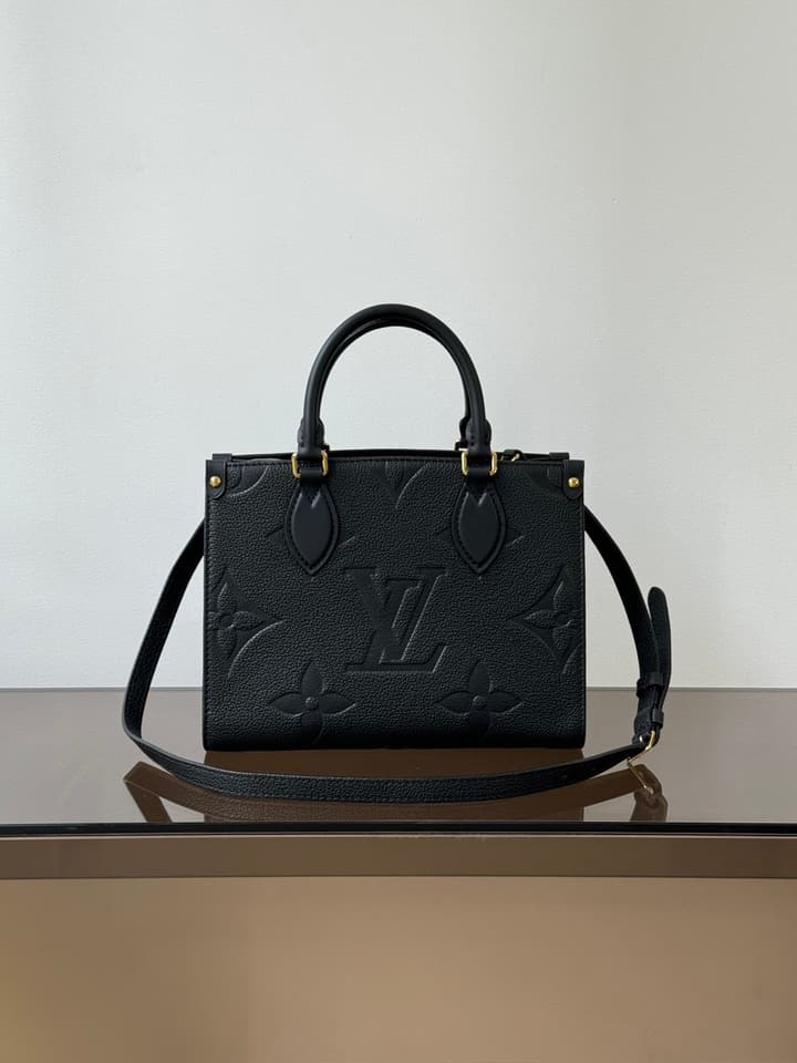 Louis Vuitton OnTheGo Small Tote Bag in Black Contrasting Monogram With Red Lining
