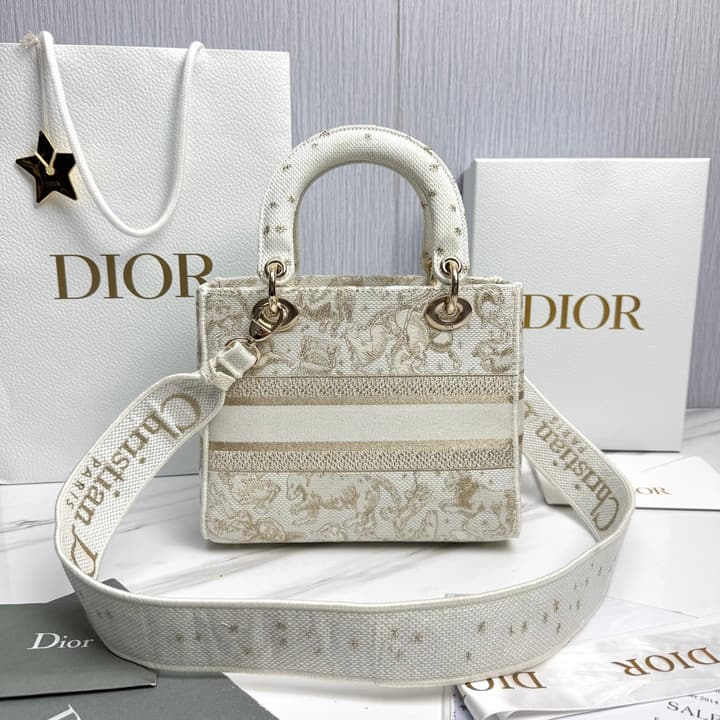 Dior Lady Dior 5-Grid Hand-Embroidered Handbag in Black Embroidered Toile