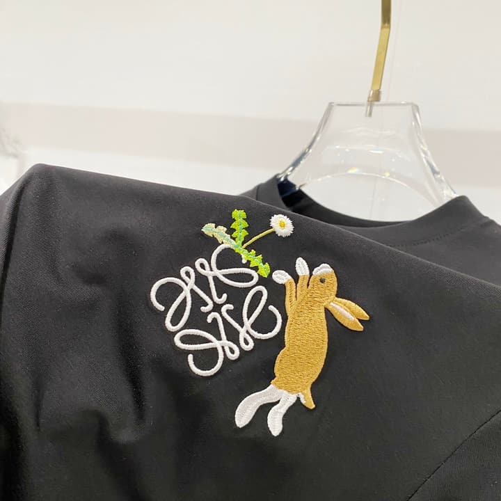 Loewe Rabbit Embroidery Mercerized Cotton T-Shirt in Black