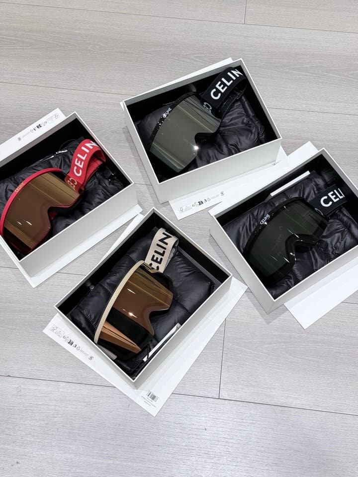 Celine Shield Acetate Ski Goggles in Bronze Lens With Red Strap