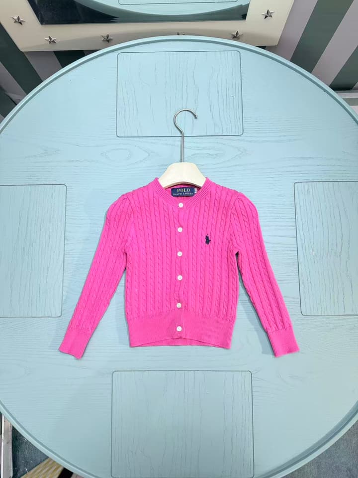 Ralph Lauren Kids Classic Striped Knit Cardigan – 2025SS in Bright Pink Cable Knit