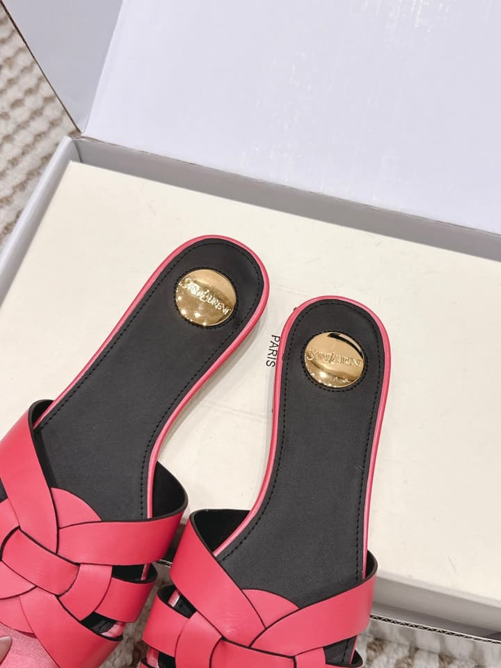 Saint Laurent Melody Square Toe Flat Sandals – 2026SS in Burgundy Patent