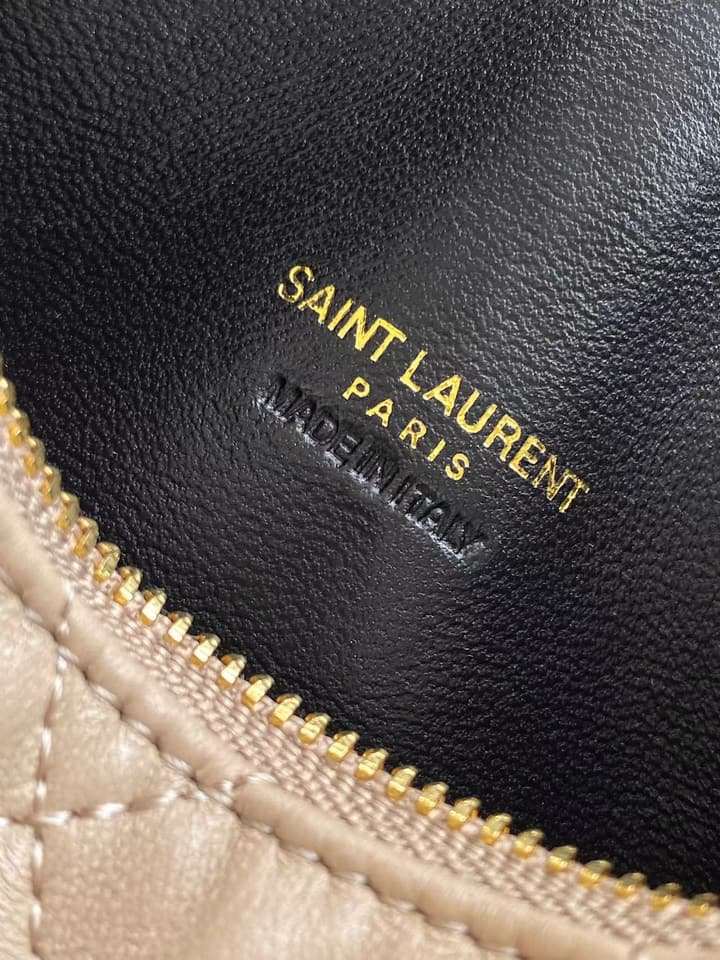 Saint Laurent ICARE Baby Lambskin Crescent Bag in Dark Brown Quilted