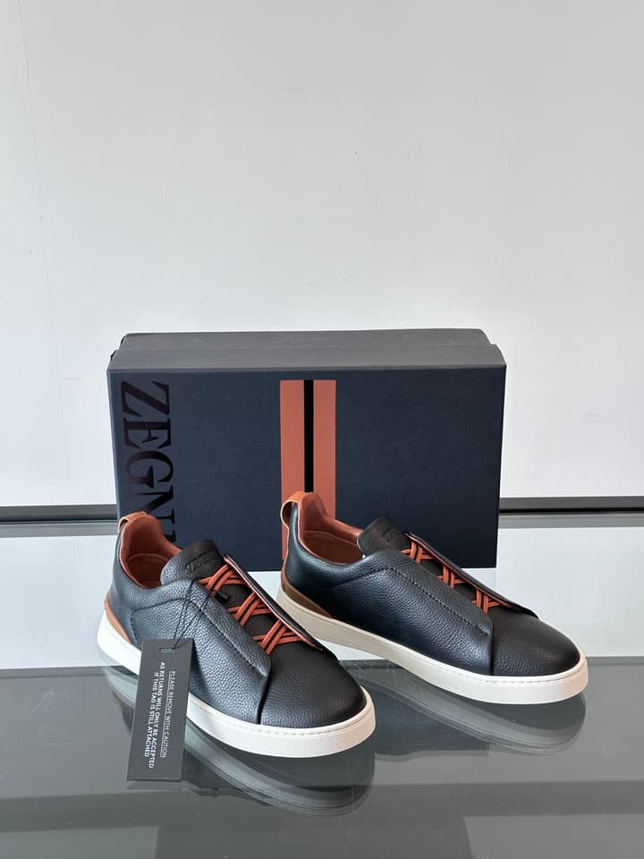 Zegna Men's Low-Top Leather Sneakers in Black & White