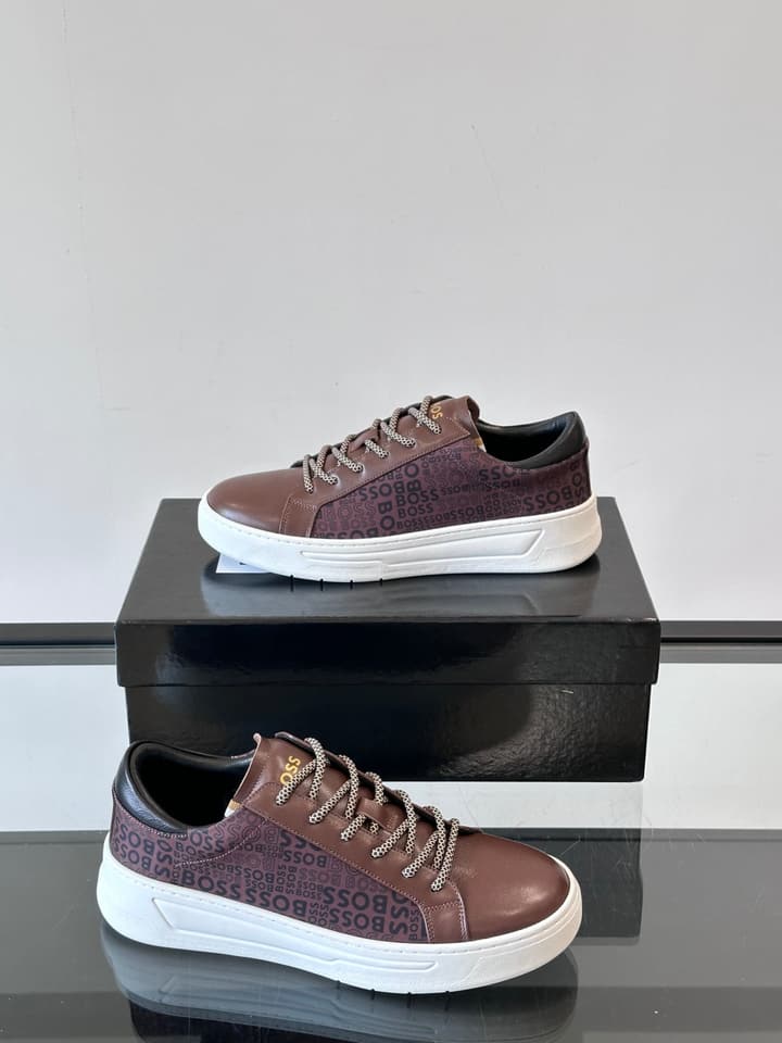 Boss Italian-Made Cupsole Sneakers in Black Patterned