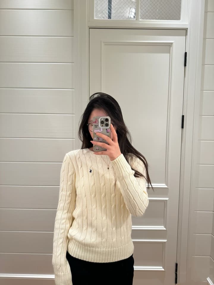 Ralph Lauren Cable Knit Crewneck Sweater in Black