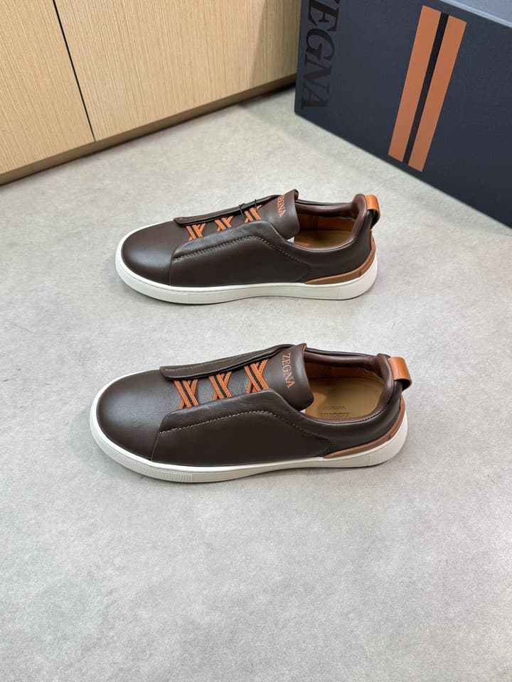 Zegna Triple Stitch Nappa Leather Slip-On Sneakers in Black