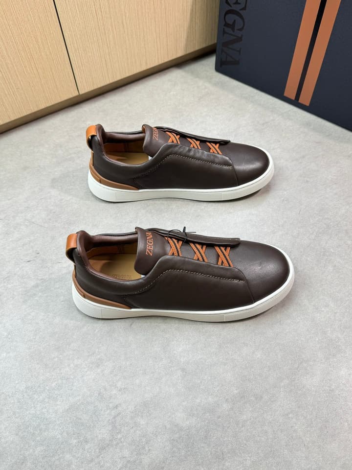 Zegna Triple Stitch Nappa Leather Slip-On Sneakers in Black