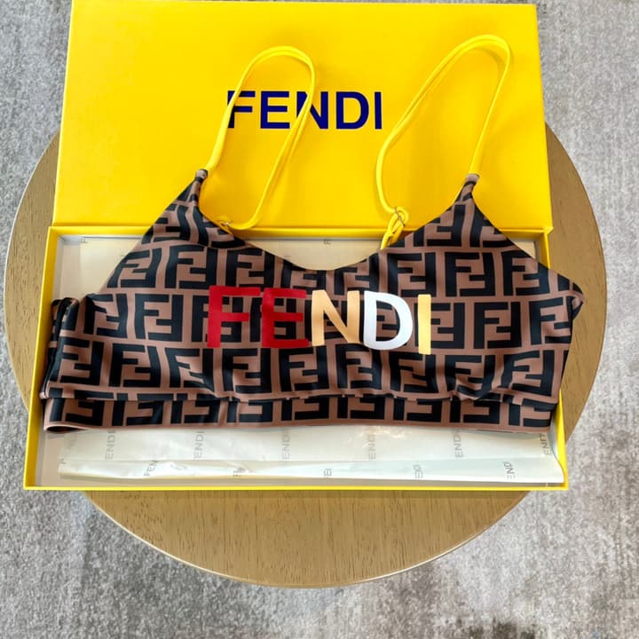 Fendi Versatile One-Piece Bikini Swimsuit in Brown Ff Logo Bikini