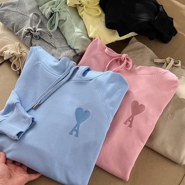 Ami Paris Ami de Coeur Macaron Zip Hoodie in Pastel Pink