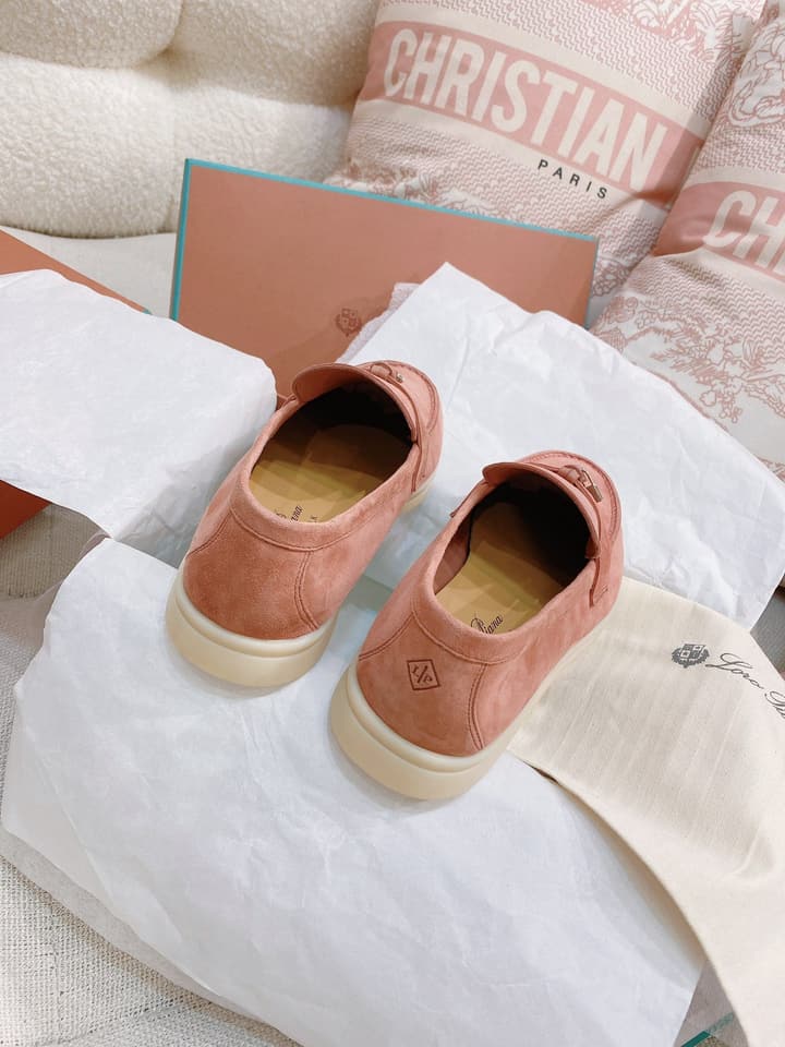 Loro Piana Glossy Cashmere Loafers in Blush Pink Suede