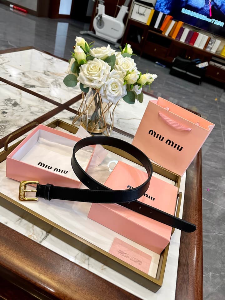 Miu Miu Classic Leather Belt – 3.0cm in Black With Gold Buckle