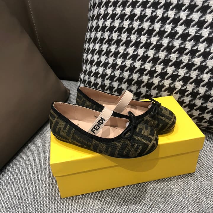 Fendi Girl's Double F Ballerina Flats – Kids Collection – 24SS in Black Monogram