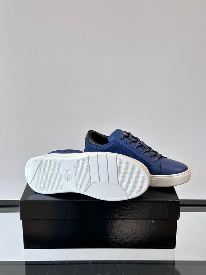 Boss Italian-Made Cupsole Sneakers in Black Patterned