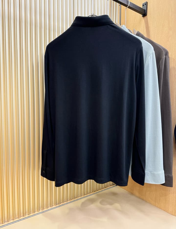 Loro Piana Solid Long Sleeve Polo Shirt – Autumn/Winter Collection in Black