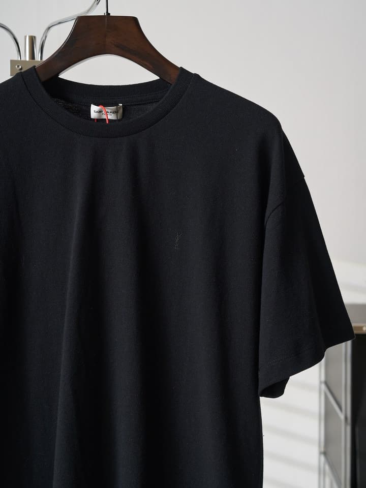 Saint Laurent YSL Embroidered Crewneck T-Shirt in Black
