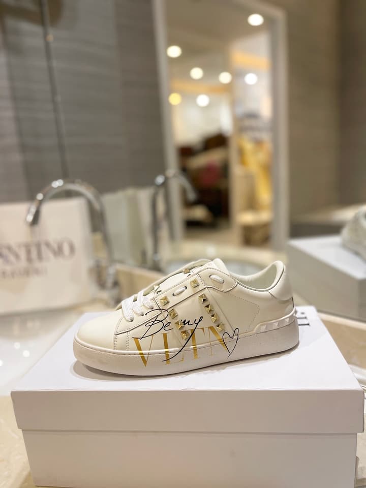Valentino Classic Couple's Sneakers in White With Bold Red Graphic